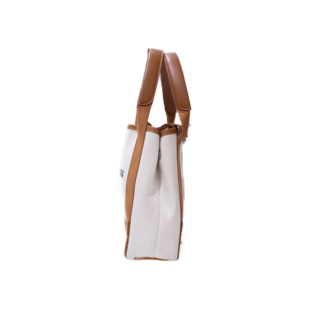 BALENCIAGA Navy Blue Cabas XS Canvas Leather Handbag Shoulder Bag White Pouch - Picture 2 of 7